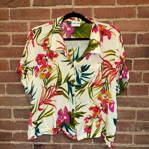 Raya Sun Floral Button-Down Shirt - Pink and Green